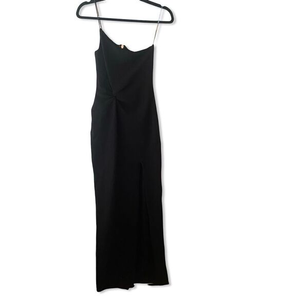 Nookie Lust Gown black one shoulder maxi dress front twist bodycon Revolve L - Picture 8 of 15
